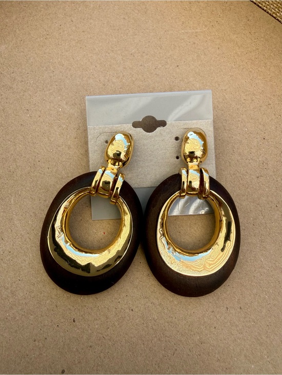 Jewelry - Gold and Dark Brown Hoop Drop Earrings - Women Jewelry